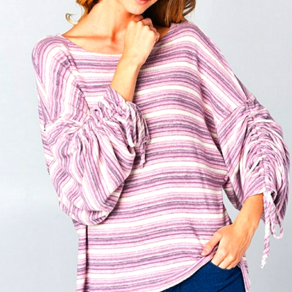 Hummingbird oversized striped tunic hi low hem Small